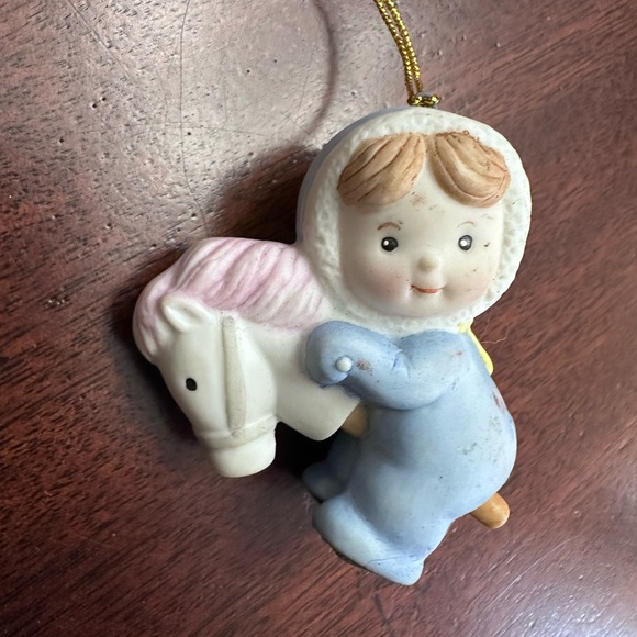 2 Vintage Snow Babies Christmas Ornaments Blue Ice Skating Horse Snow Baby - Picture 3 of 8